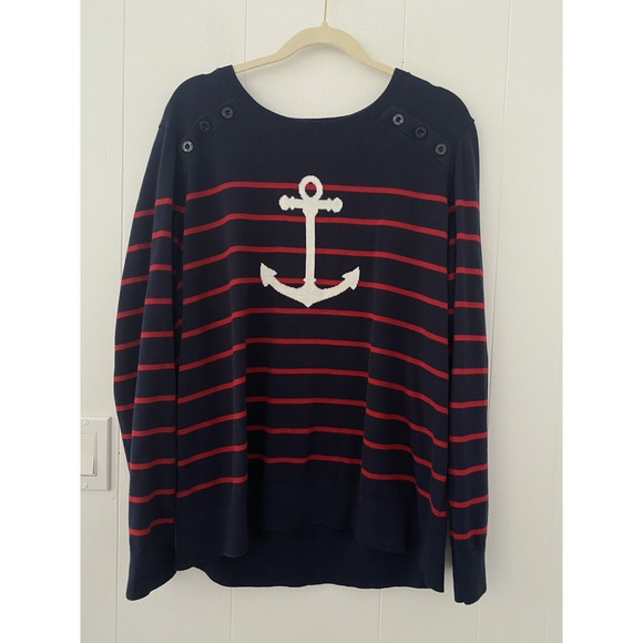 Nautica Stripe & Anchor Crewneck Sweater Women's XXL Navy Red White - Picture 1 of 6